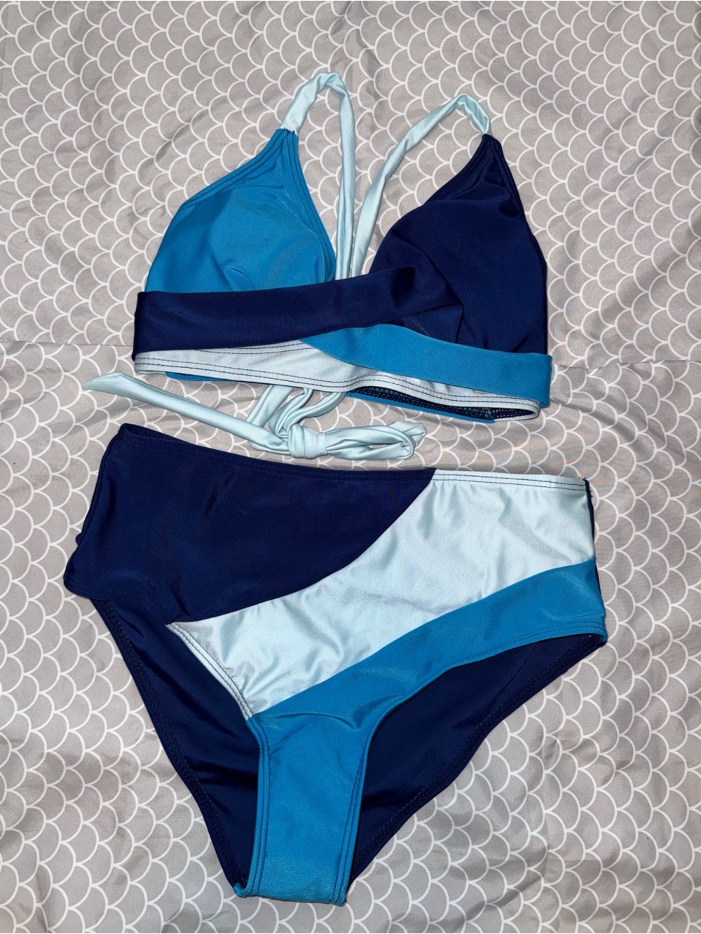 Colorblocked Blue High-Waist Bikini Set NWOT